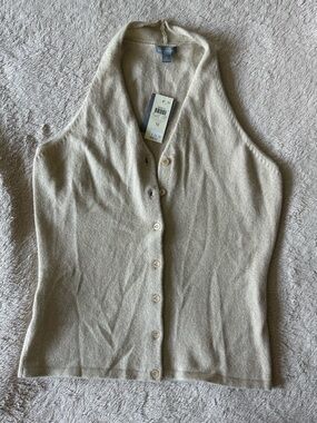 Ann Taylor Sleeveless Button Front Knit Top - Beige/gold sparkle